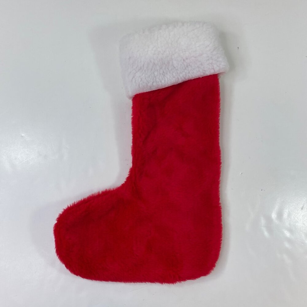 Red & White Plush Christmas Stocking Soft Faux Fur Festive Holiday Decoration